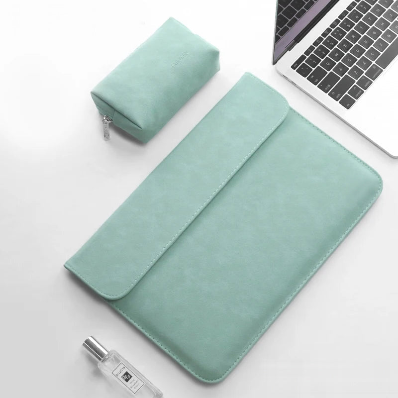 Pochette ordinateur 14 pouces en simili cuir vert