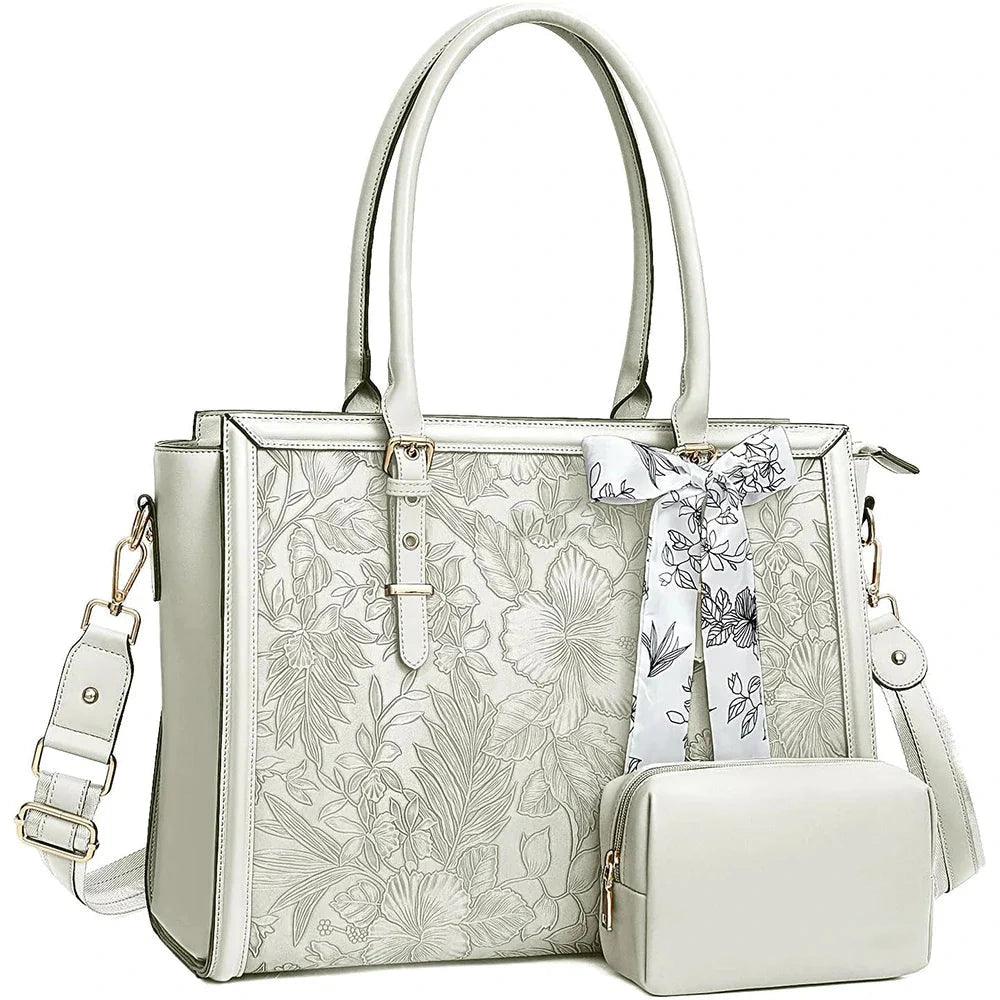 Grand Sac Ordinateur Crème pour Femme