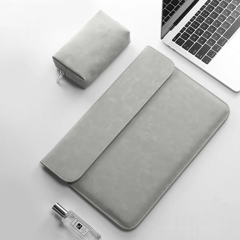 Pochette ordinateur 14 pouces en simili cuir gris clair